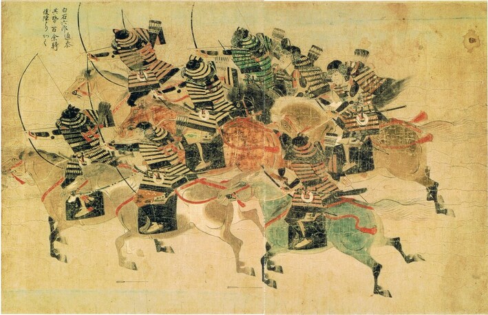 Painting of battle between samurai and Mongol invaders