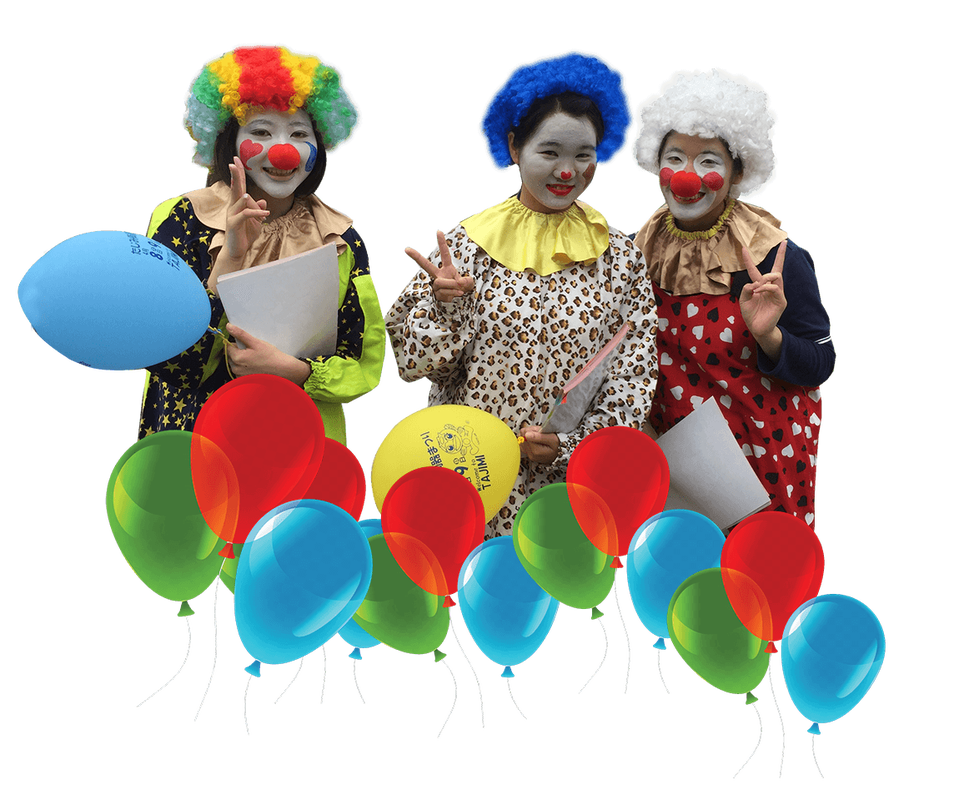 Three clown girls