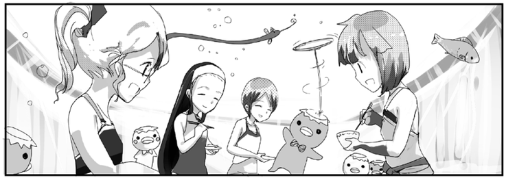 Manga scene of girl encountering the mythical Kappa in a dream