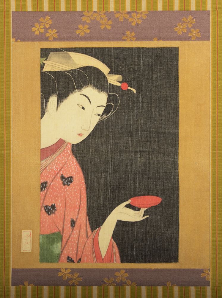Japanese painting by Komura Settai - Cup and wife